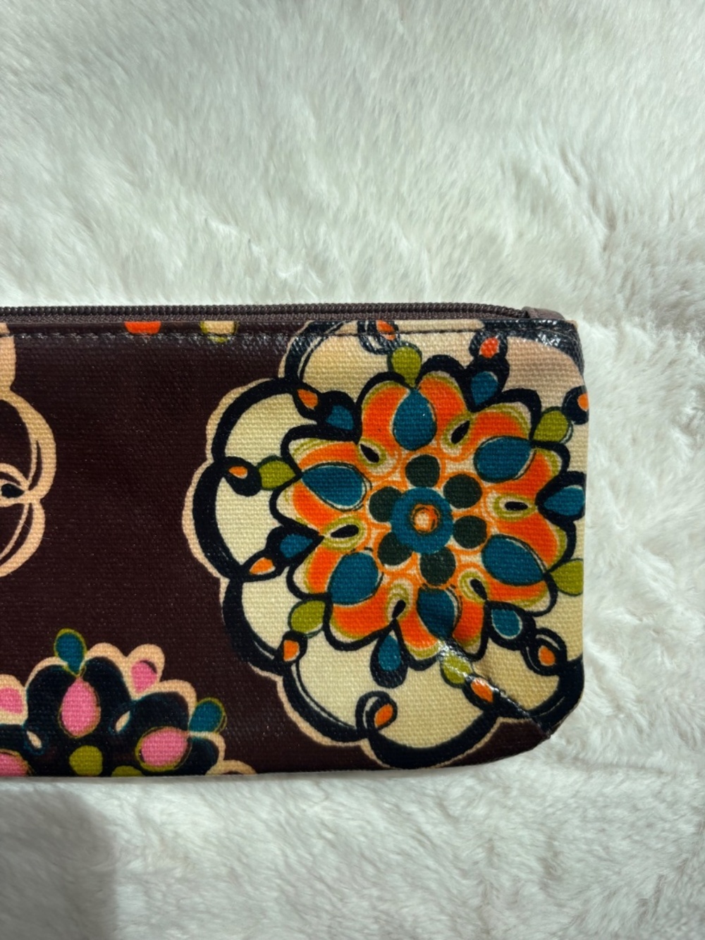 Fossil Retro Floral Mandala Slim Pouch Coated Canvas Makeup Bag Wallet - Picture 2 of 11